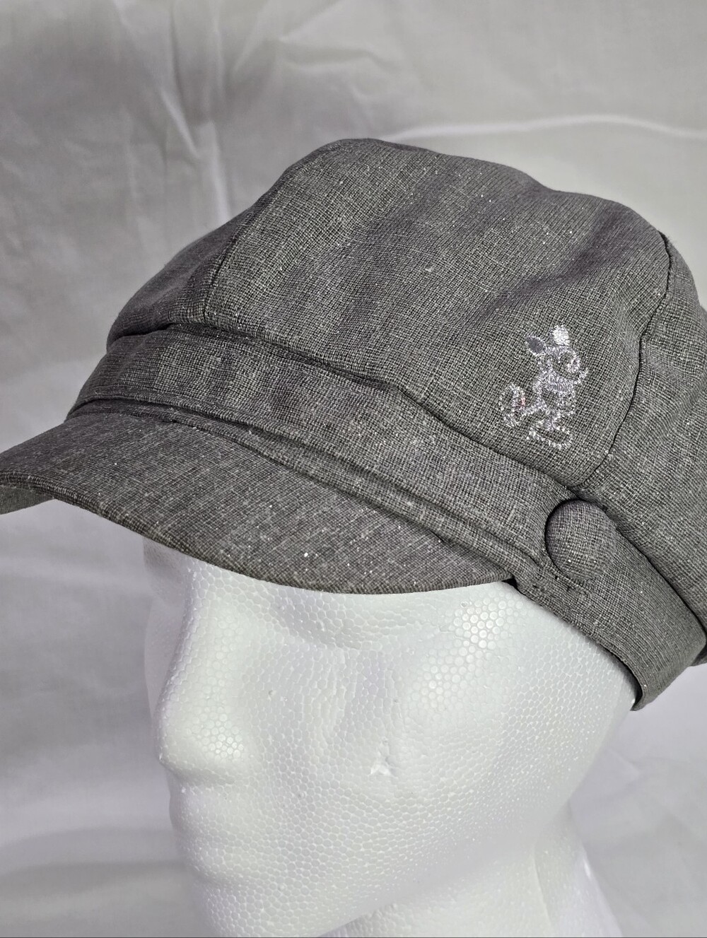 Disneyland Kids Gray & Silver Cotton Blend Newsboy Hat with Mickey Embroidery